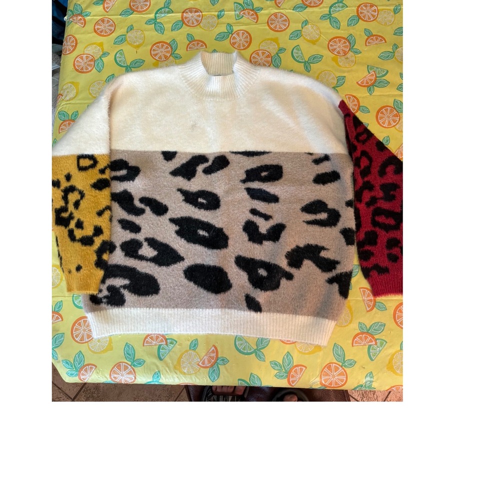 Coco + Carmen Animal Print Colorblock Sweater Womens L/XL‎ Multi Color Mock Neck